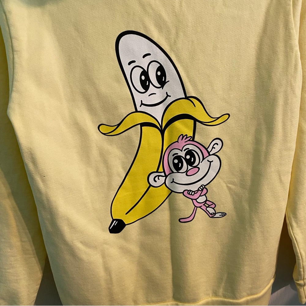 NWOT Bananas Monkey Butter Yellow 100% Cotton Hoodie Novelty Print Size Medium